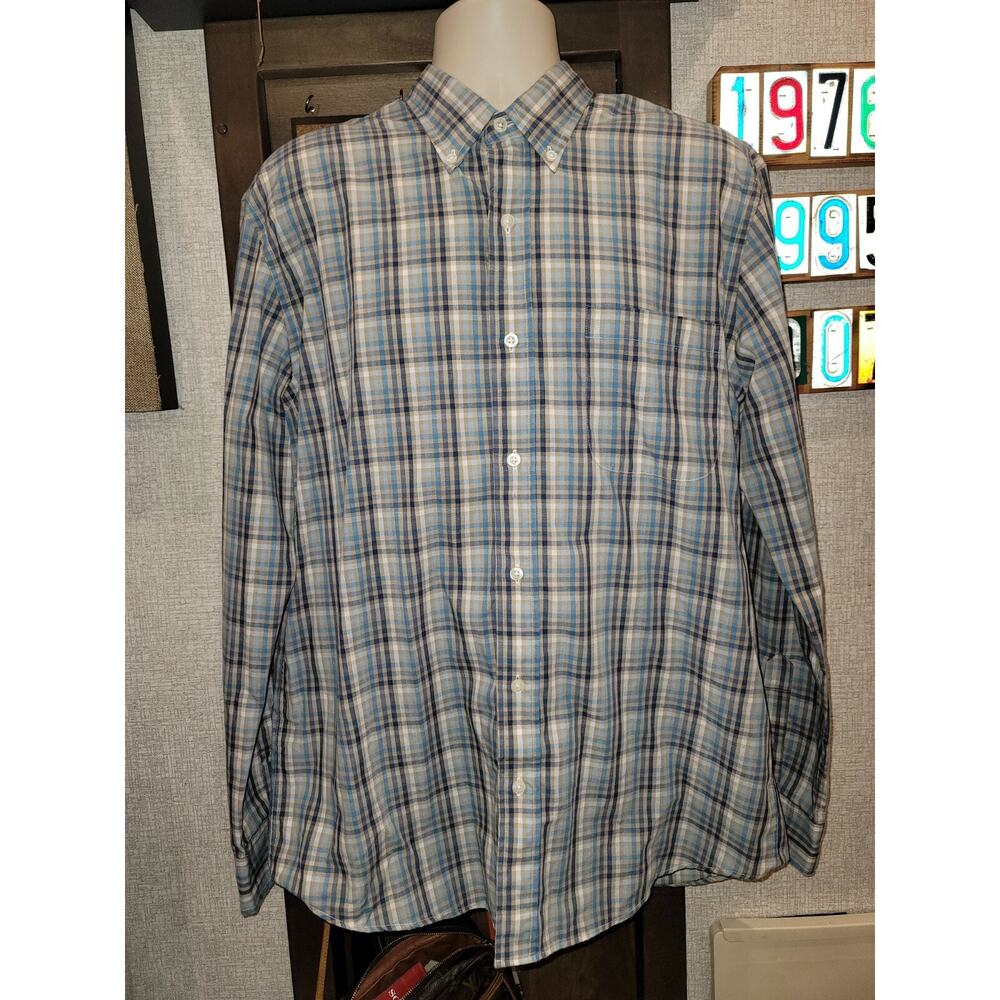 Linen Blend western Shirt mens SZ L plaid Long Sleeve cowboy rodeo button‎ up